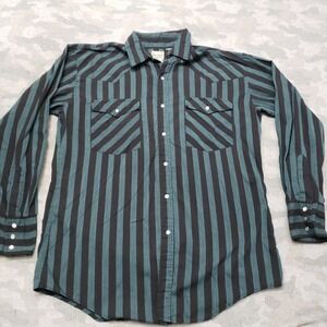 Western Plains Shirt Mens XL Green Pockets Pearl Snap Long Sleeve Stripped Rodeo